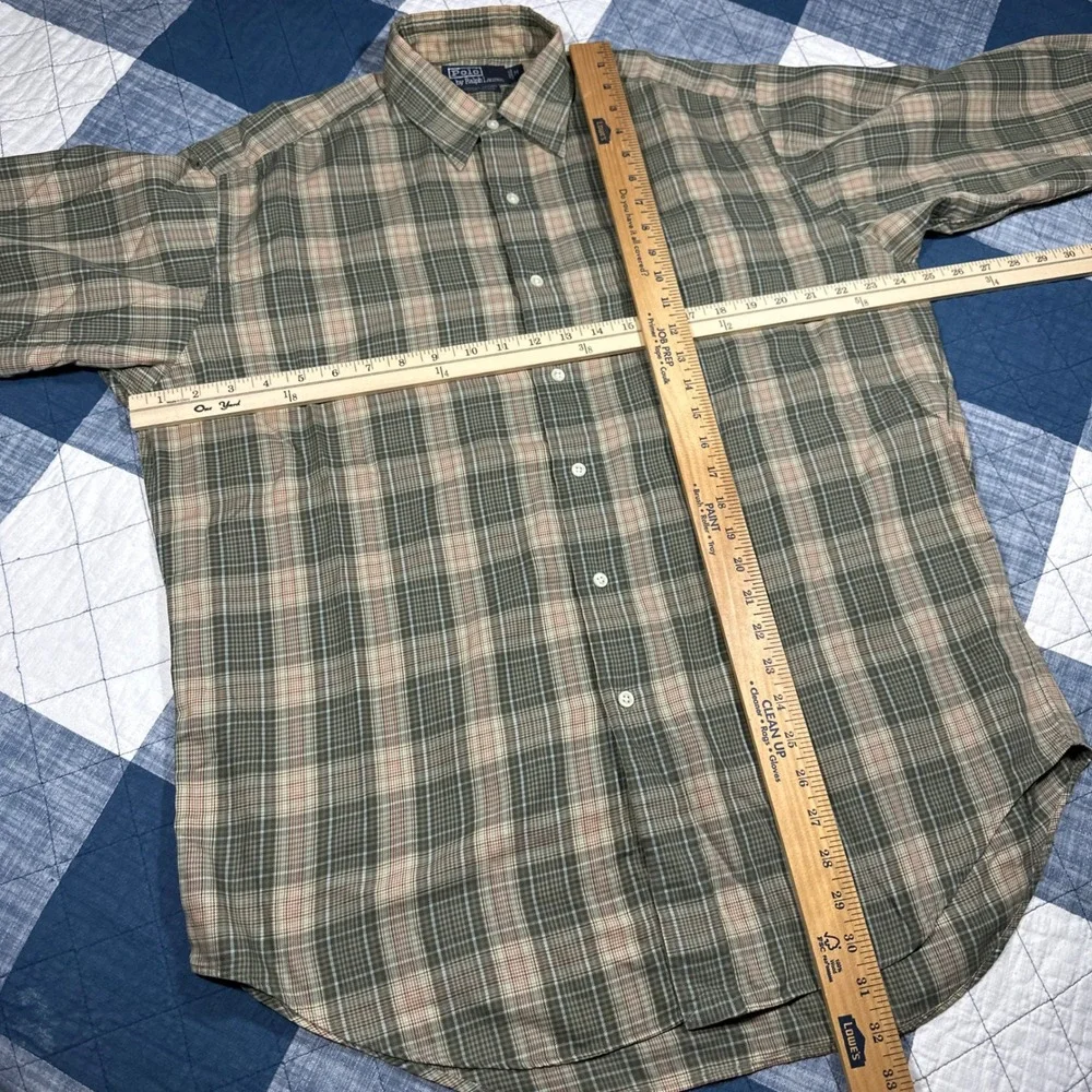 Polo Ralph Lauren Lowell Sport Mens M Green Plaid Cotton Button Up Twill Shirt